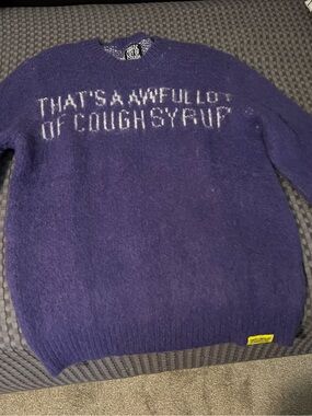 Men’s Purple Crewneck Sweater with Front Statement - Casual Knit